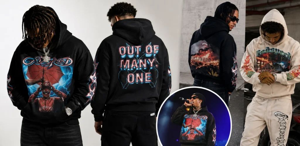 Godspeed Hoodie streetwear outfit showing oversized fit and bold graphic design